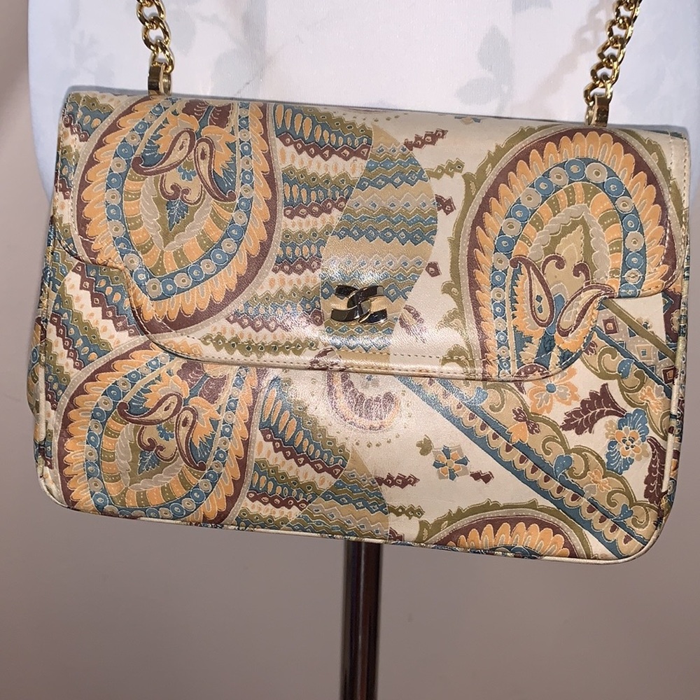 Morris Moskowitz Vintage Leather Paisley Print Shoulder Bag